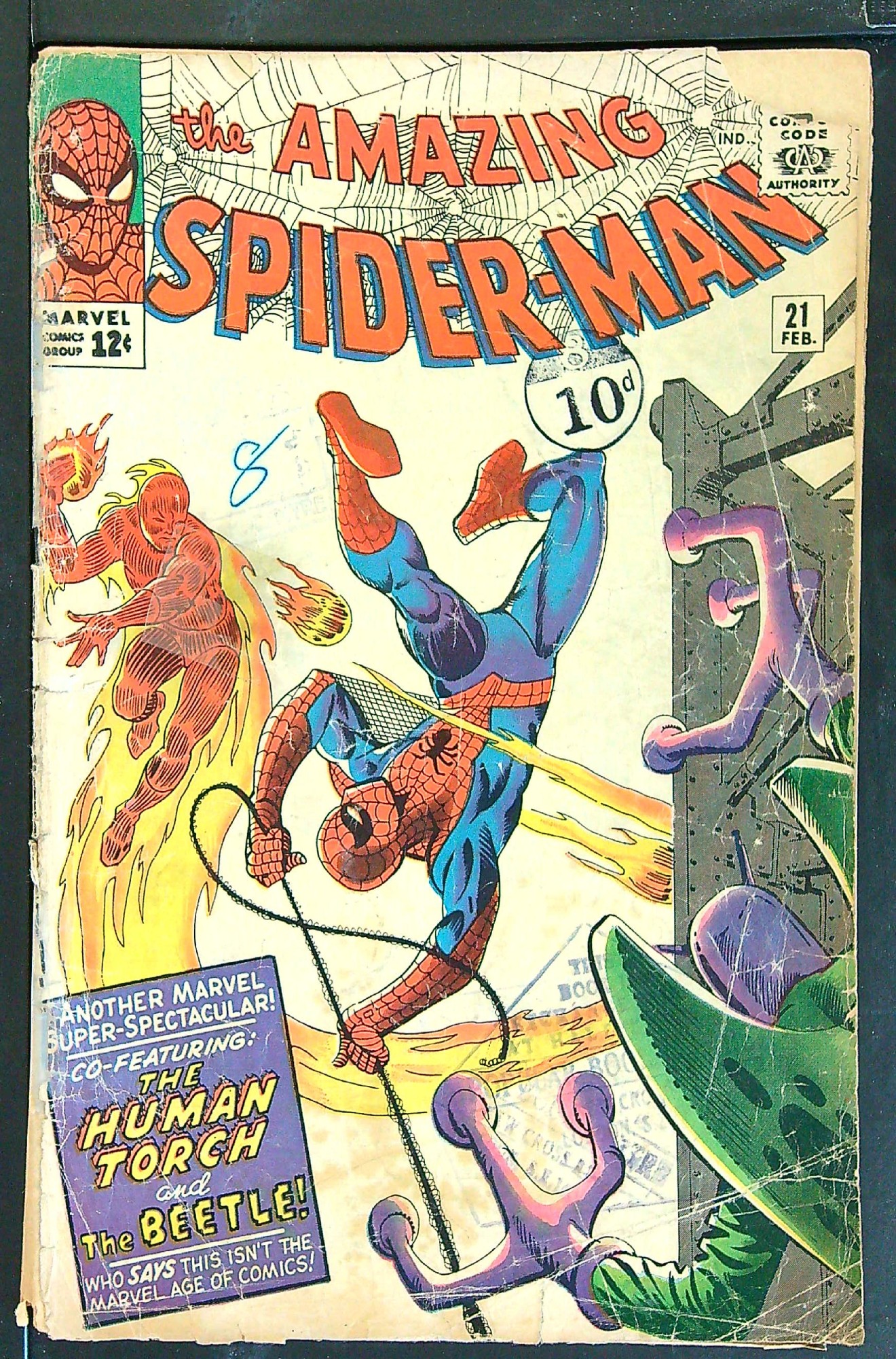 2nd Beetle<br>ACTUAL SCAN OF COMIC!<br>Distribution Stamp(s) pen & tape on Cover - See Scan Cover of Amazing Spider-Man (Vol 1) #21. One of 250,000 Vintage American Comics on sale from Krypton!