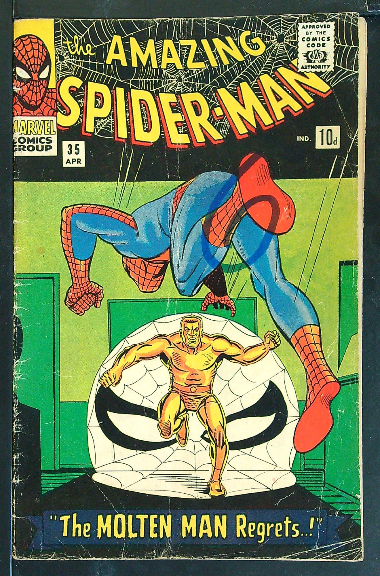 2nd Molten Man<br>ACTUAL SCAN OF COMIC!<br>Pen on Cover - See Scan Cover of Amazing Spider-Man (Vol 1) #35. One of 250,000 Vintage American Comics on sale from Krypton!