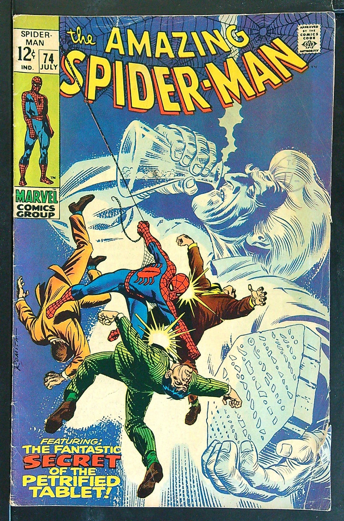 ACTUAL SCAN OF COMIC!<br>Distribution Stamp on Cover - Small Cover Tear - See Scan Cover of Amazing Spider-Man (Vol 1) #74. One of 250,000 Vintage American Comics on sale from Krypton!