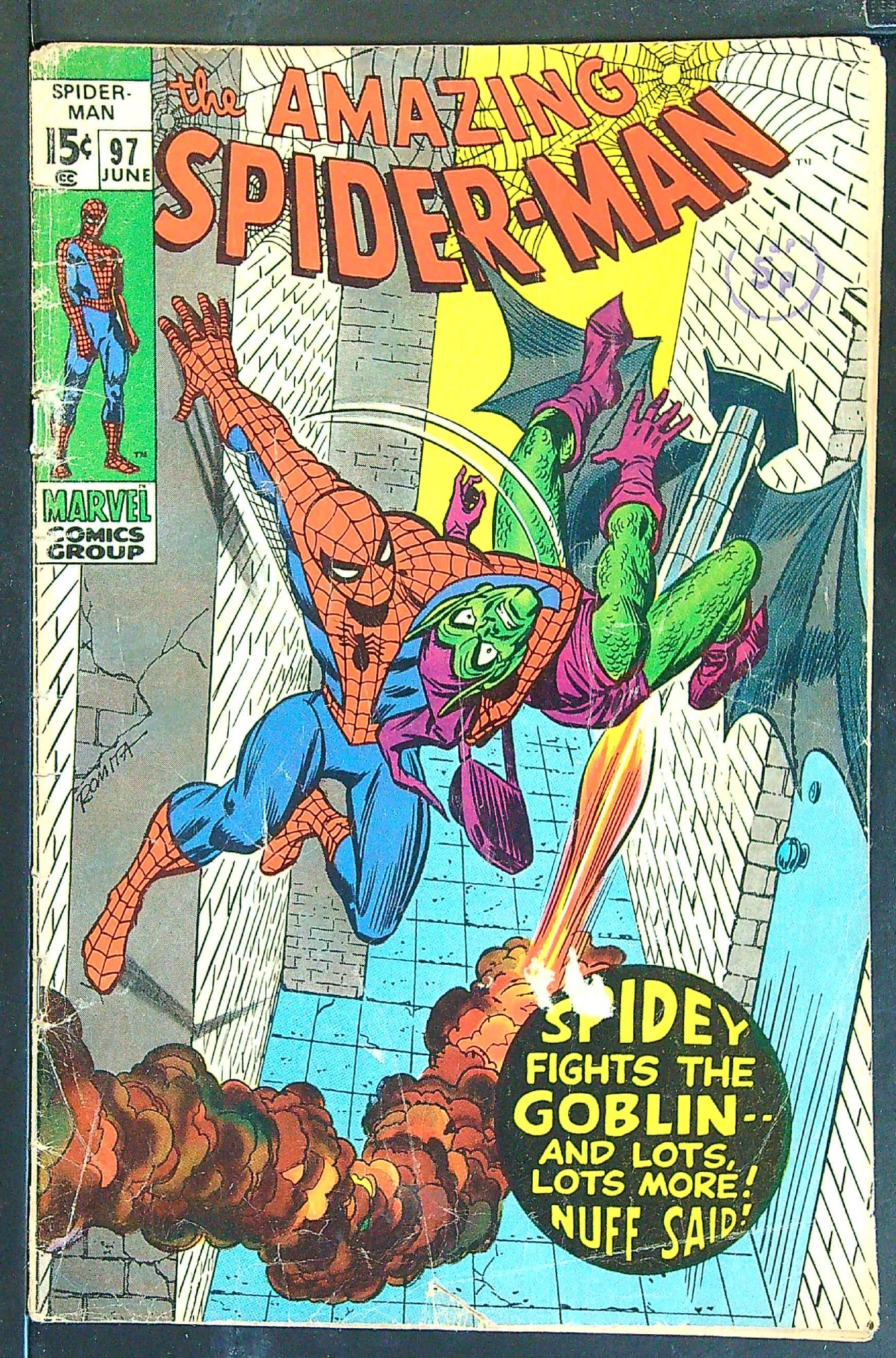 ACTUAL SCAN OF COMIC!<br>Distribution Stamp on Cover - See Scan Cover of Amazing Spider-Man (Vol 1) #97. One of 250,000 Vintage American Comics on sale from Krypton!