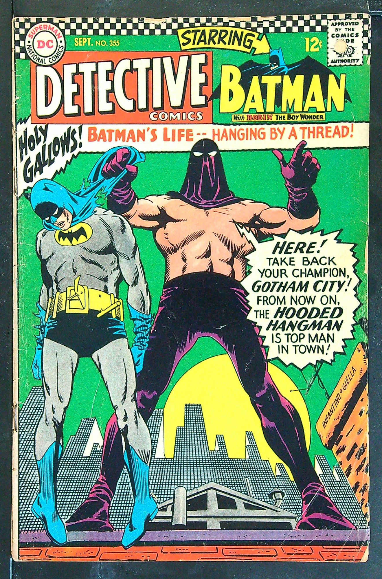 ACTUAL SCAN OF COMIC!<br>Small Hole in Cover - See Scan Cover of Detective Comics #355. One of 250,000 Vintage American Comics on sale from Krypton!