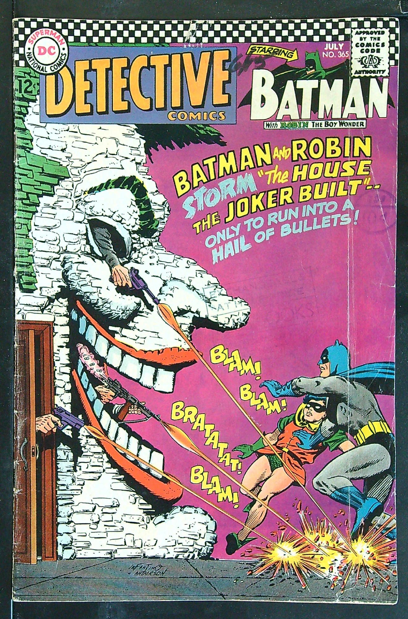 ACTUAL SCAN OF COMIC!<br>Distribution Stamp & Pen on Cover - See Scan Cover of Detective Comics #365. One of 250,000 Vintage American Comics on sale from Krypton!
