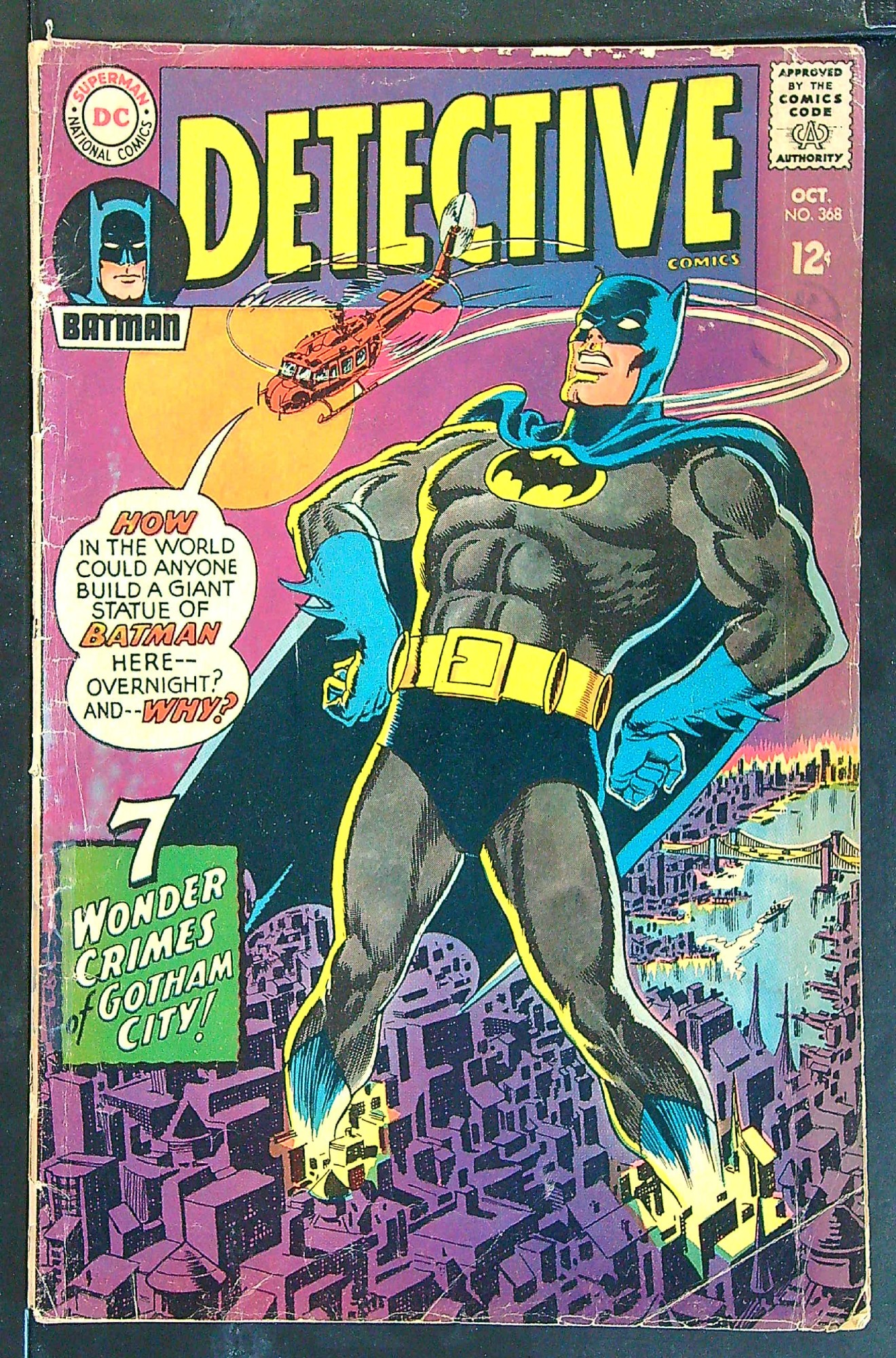 ACTUAL SCAN OF COMIC!<br>Tape on Cover - See Scan Cover of Detective Comics #368. One of 250,000 Vintage American Comics on sale from Krypton!
