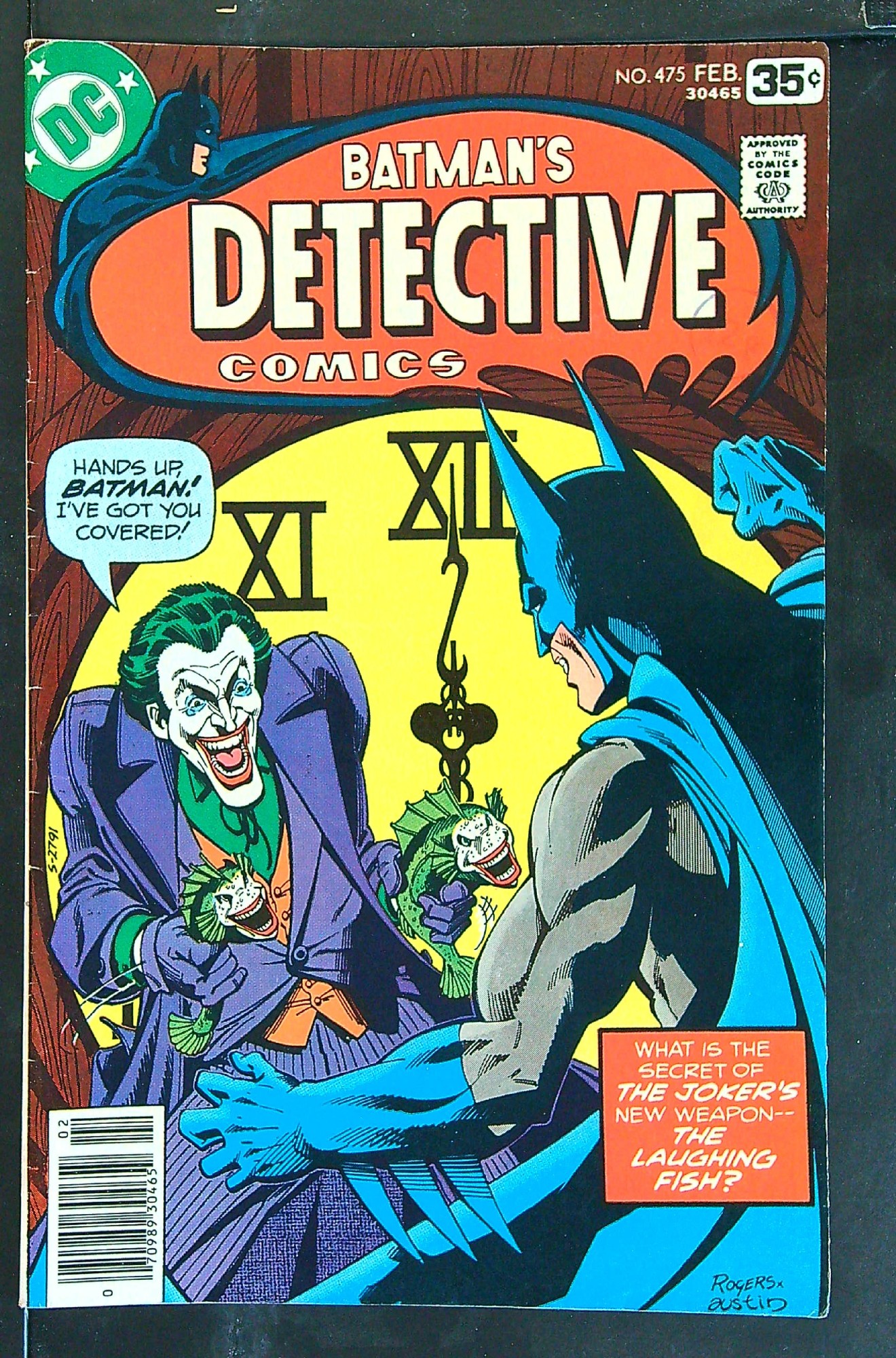Joker Appearance<br>ACTUAL SCAN OF COMIC!<br>Distribution Stamp on Cover - See Scan Cover of Detective Comics #475. One of 250,000 Vintage American Comics on sale from Krypton!